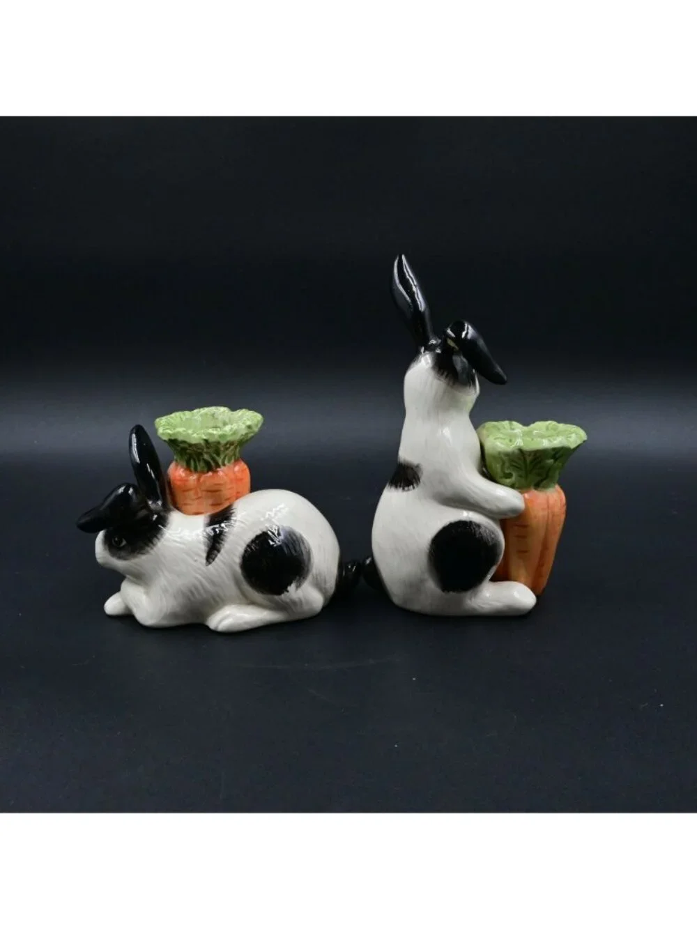 Fitz and Floyd Kensington Rabbit Candle Holder Set Vintage 1987 Bunny Carrot